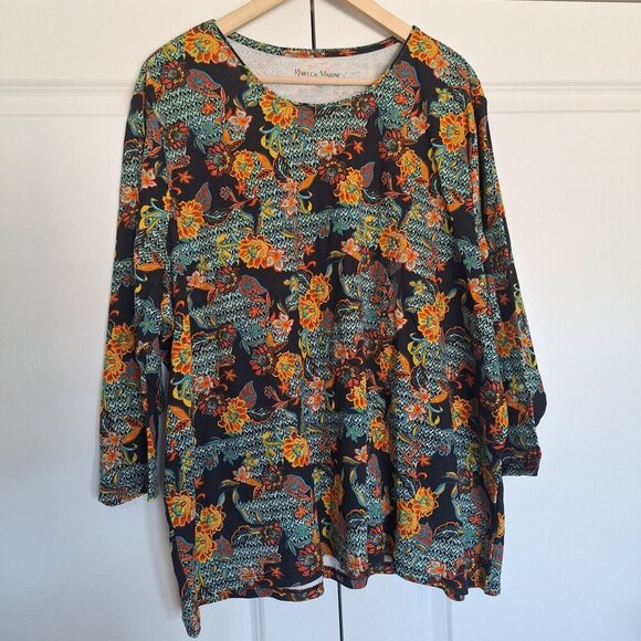 NWOT Rebecca Malone 100% Cotton Floral Long Sleeve Tee Top Size 2X/3X Fall Color - Picture 3 of 8